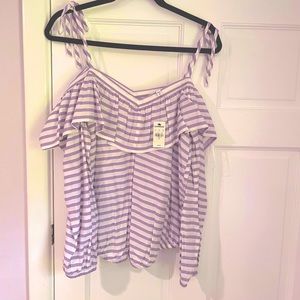 NWT❗️Express Striped Tie Strap Cold Shoulder Top
